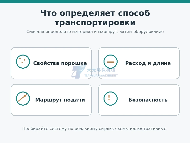Исходные данные для выбора транспортировки: порошок, расход, маршрут и безопасность