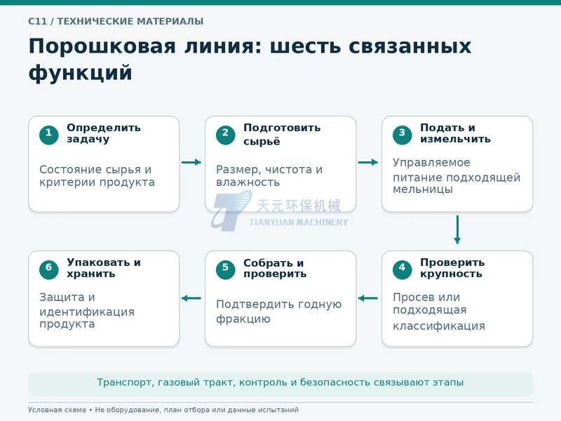 Функциональные этапы порошковой линии, а не обязательная компоновка оборудования